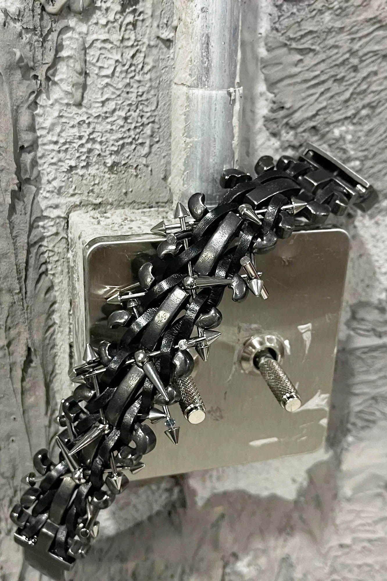 Bold Braided Spiked Leather Cuff