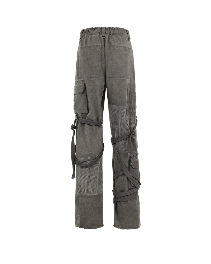 Patchwork Cargo Pants with Straps