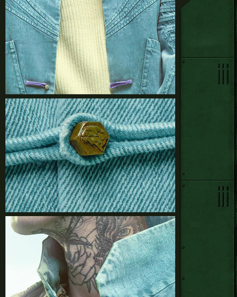 Bold Irregular Denim Cyberpunk Jacket - futuristic samurai-inspired jacket - Futuristic Samurai-Inspired Cyberpunk Denim Jacket - View 10