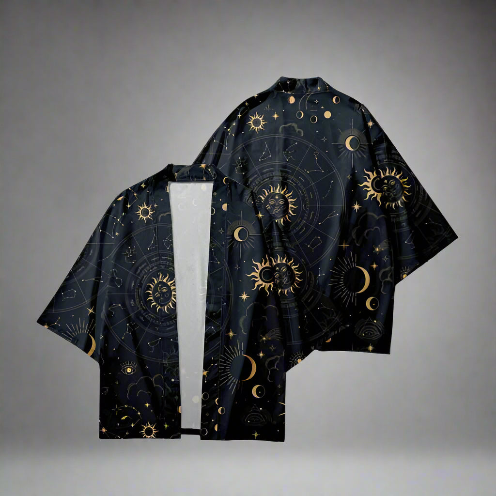 Celestial Inspired Haori - cosmic - Cosmic-Inspired Haori with Lunar Motifs - View 3