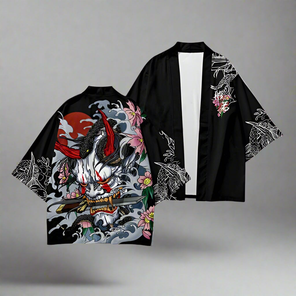 Dark Fantasy Kimono Cardigan - haori - Dark Fantasy Kimono Cardigan with Oni Print - View 5