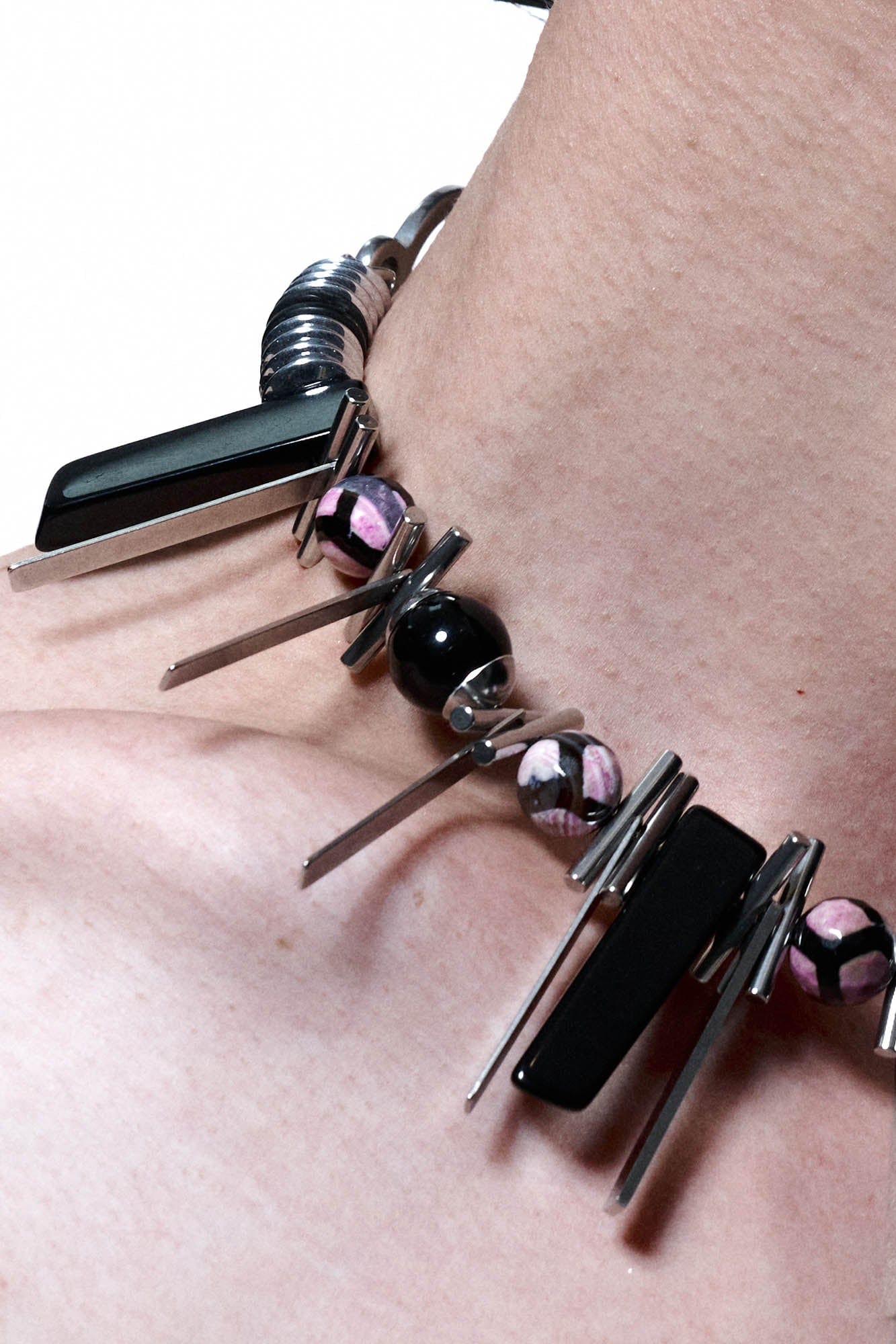Edge of Annihilation Spike Necklace - streetwear accessories - Futuristic Spike Necklace with Bold Metal and Beads - View 8