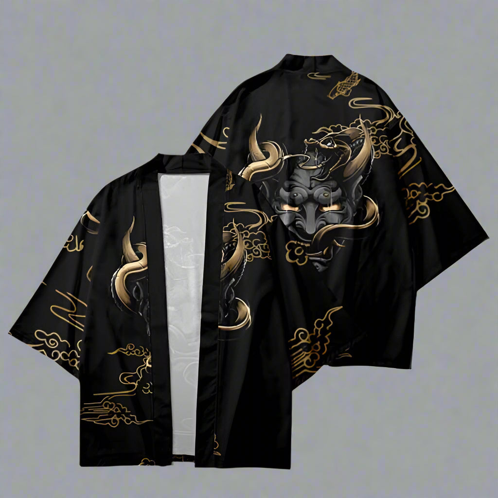 Elegant Black and Gold Cardigan - stylish cardigan - Stylish Black and Gold Haori Kimono Cardigan - View 3