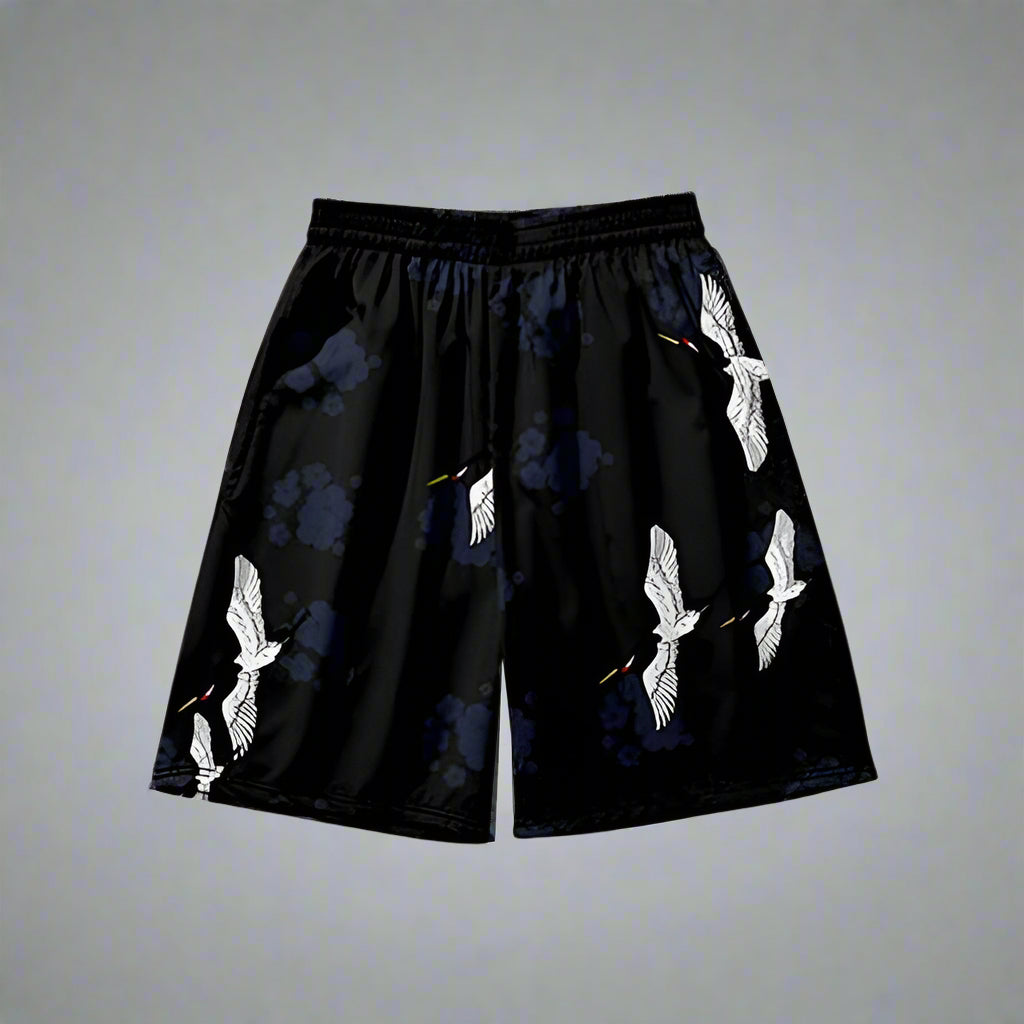 Elegant Crane Kimono - comfortable kimono set - Elegant Crane Print Kimono and Shorts Set - View 3