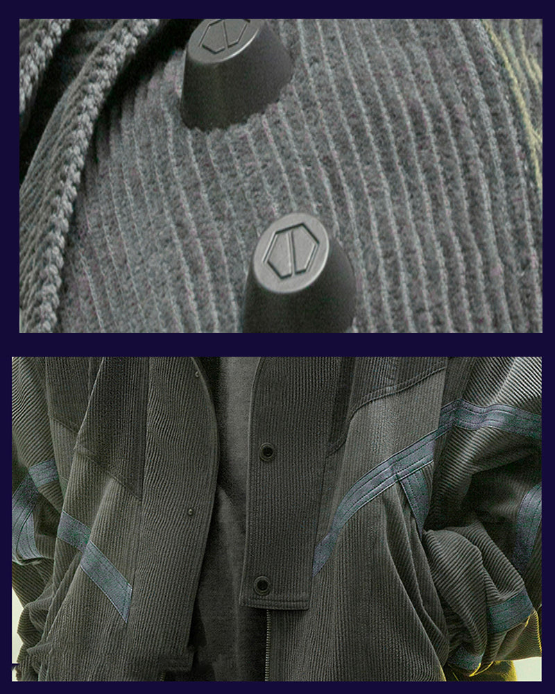 Rebel Style Corduroy Jacket - polyamide lining - Edgy Dark Gray Corduroy Jacket for Urban Wear - View 14