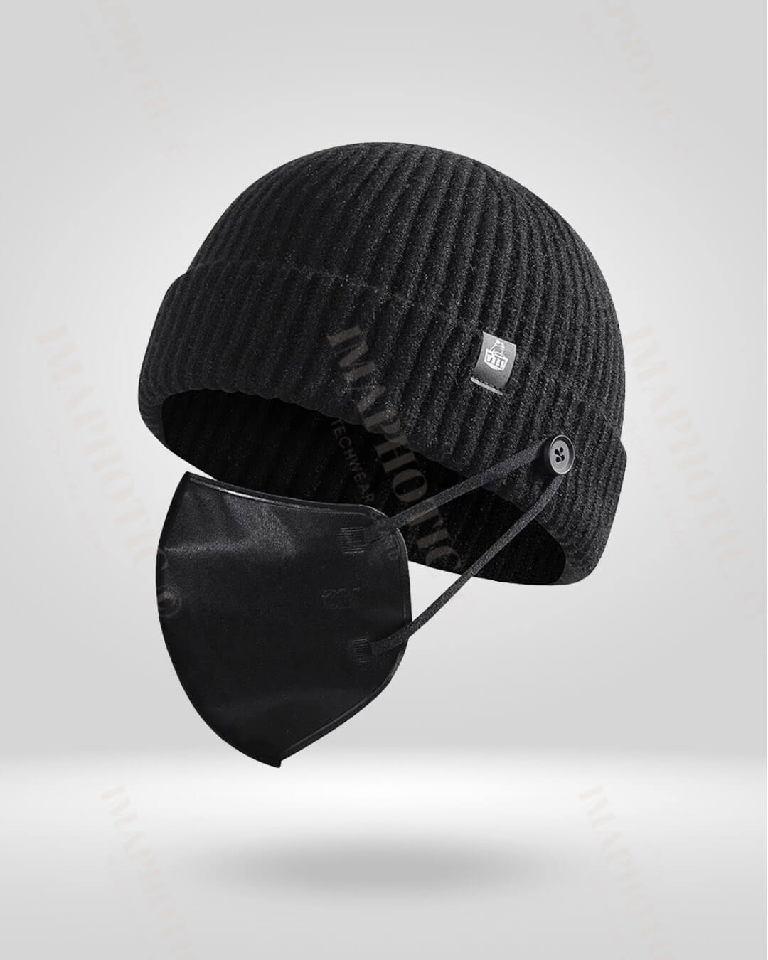 Rib Knit Beanie With Buttons For Mask - stylish outdoor hat - Warm Rib Knit Beanie with Mask Buttons for Winter - View 6