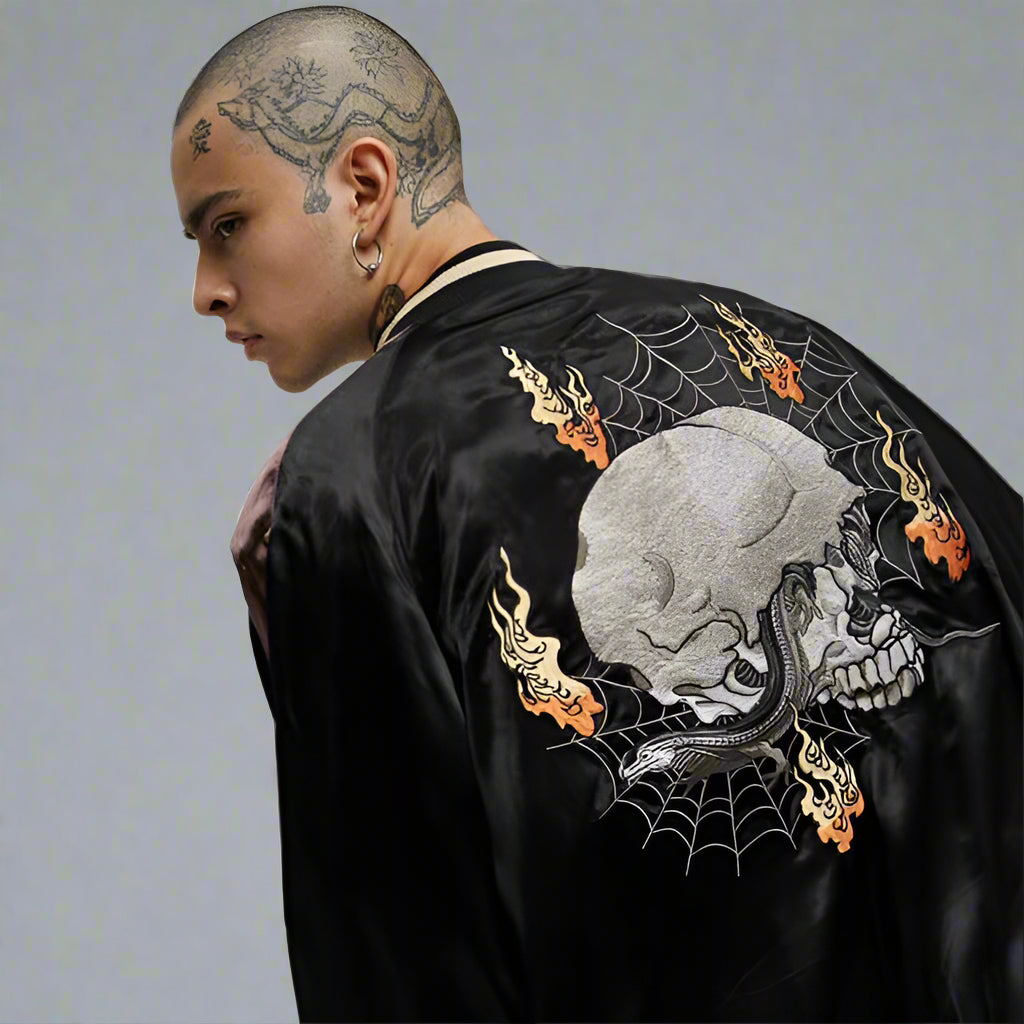 Stylish Black Embroidered Jacket - reversible jacket - Reversible Embroidered Sukajan Jacket for All Occasions - View 5