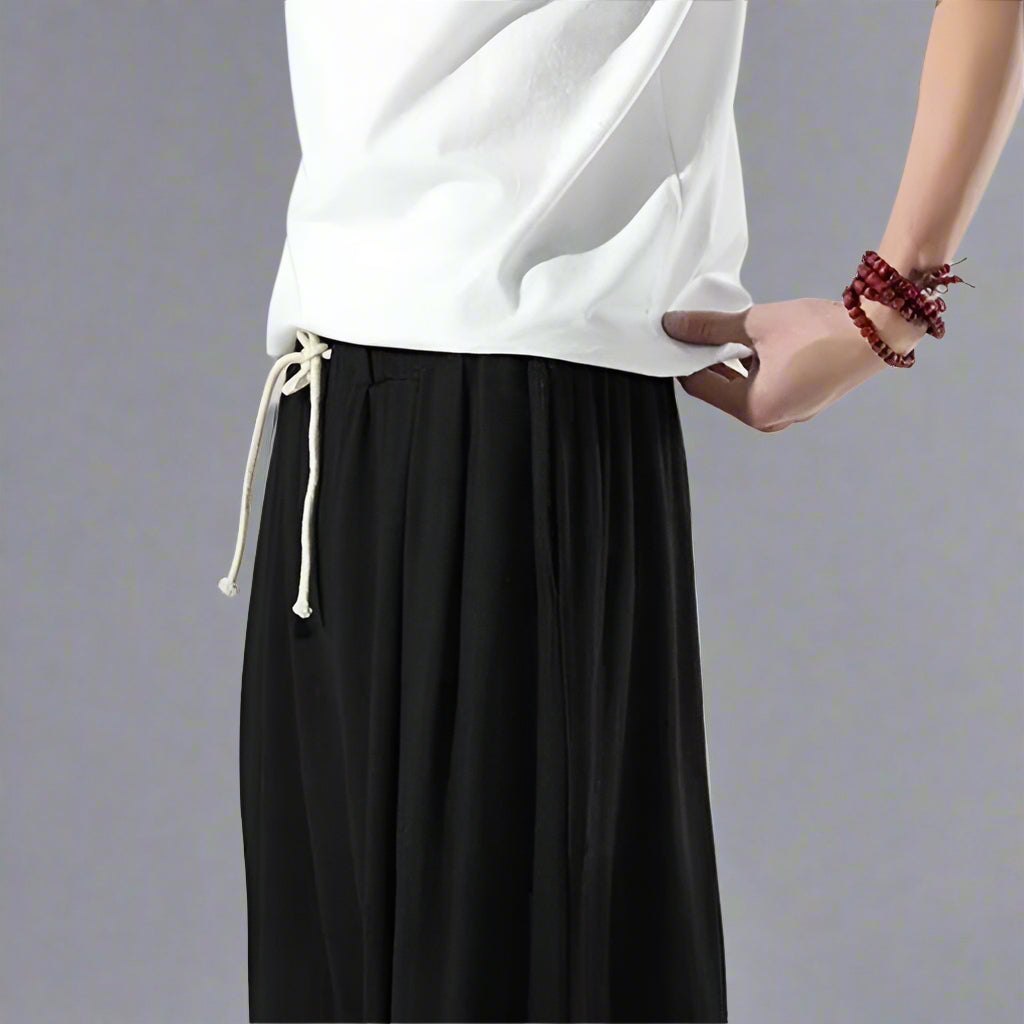 Trendy Comfort Fit Trousers - wide leg - Hakama Style Shinbo Pants with Embroidered Details - View 8