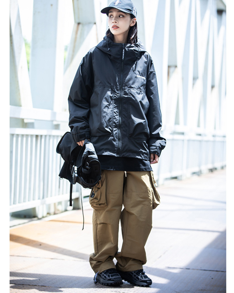 Unisex Tech-Inspired Layered Jacket - nylon spandex jacket - Unisex Tech-Inspired Layered Jacket in Black - View 5