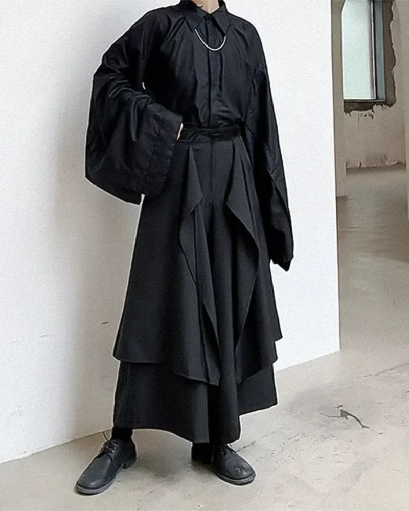 Versatile Layered Hakama Trousers - modern streetwear - Contemporary Layered Hakama Trousers for Everyday Style - View 6
