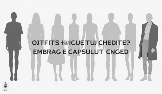 Stylish capsule wardrobe displayed against a minimalist backdrop with the title, featuring abstract silhouettes in high-quality streetwear