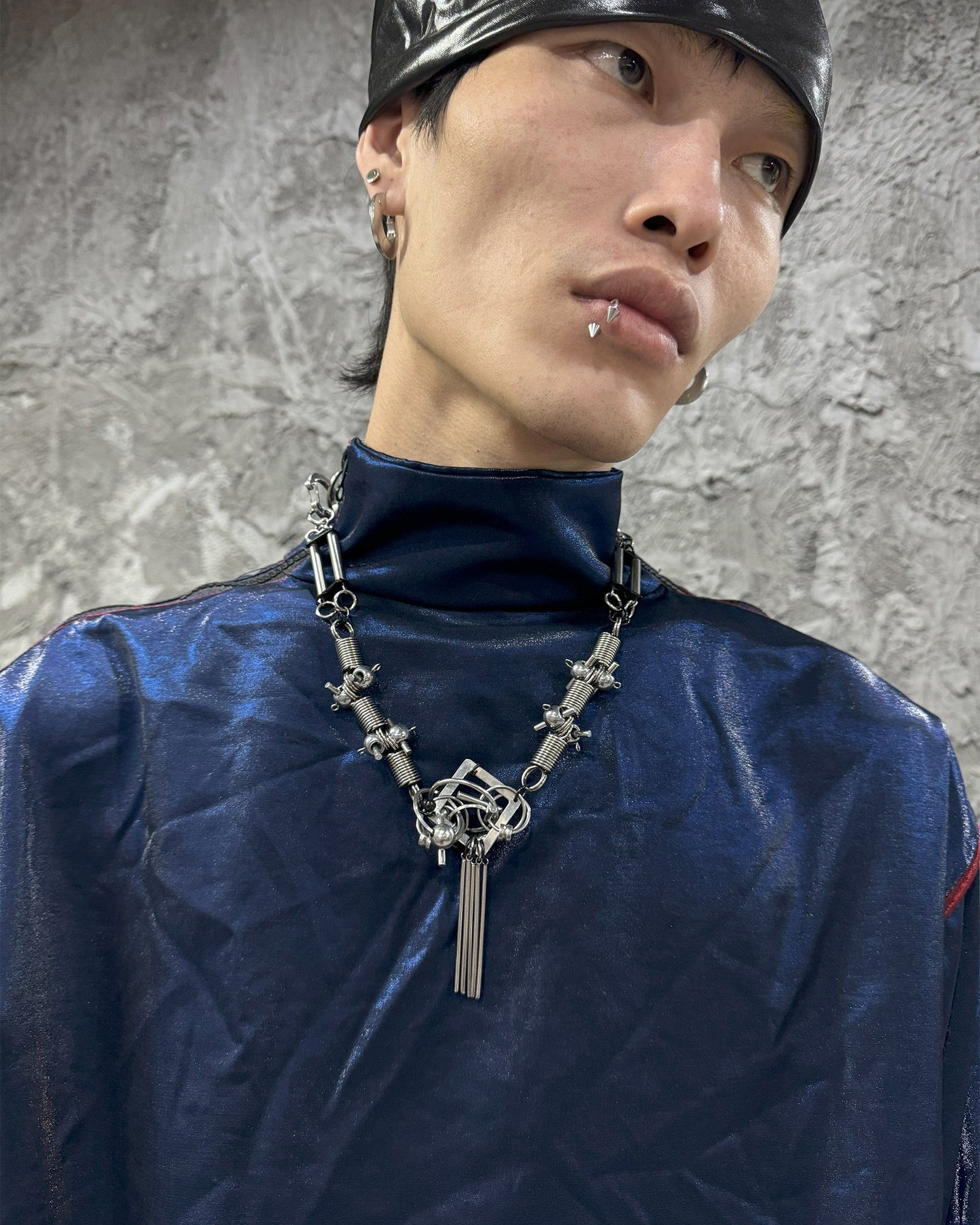 Adjustable Tassel Rivet Statement Necklace