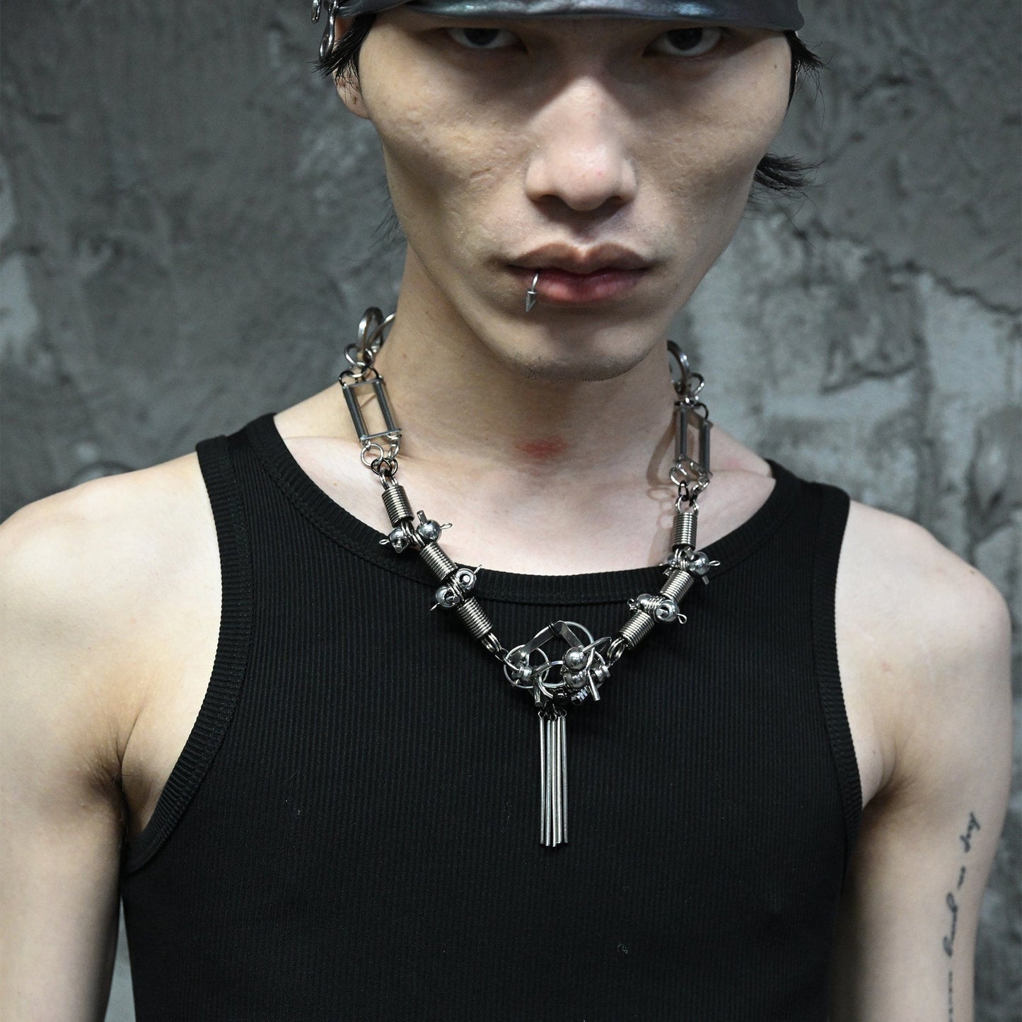 Adjustable Tassel Rivet Statement Necklace