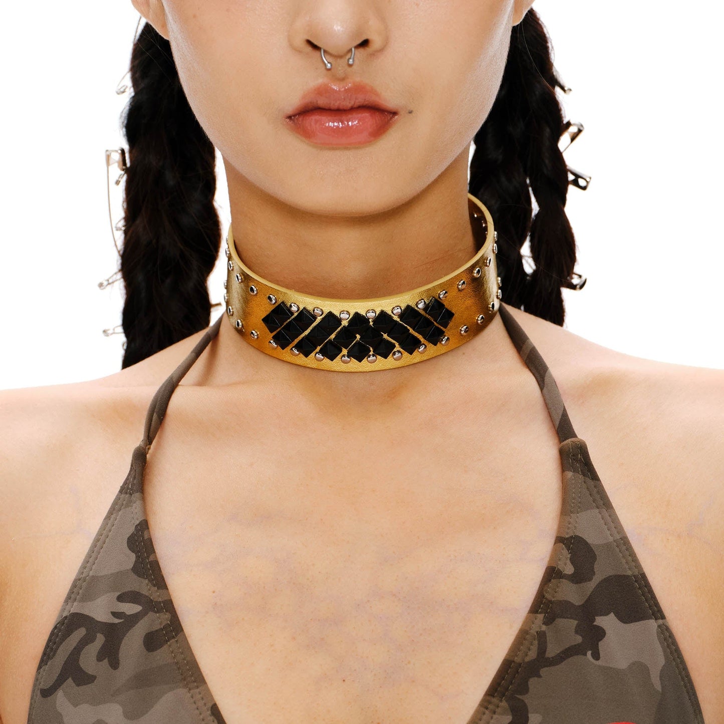 Bold Studded Faux Leather Choker