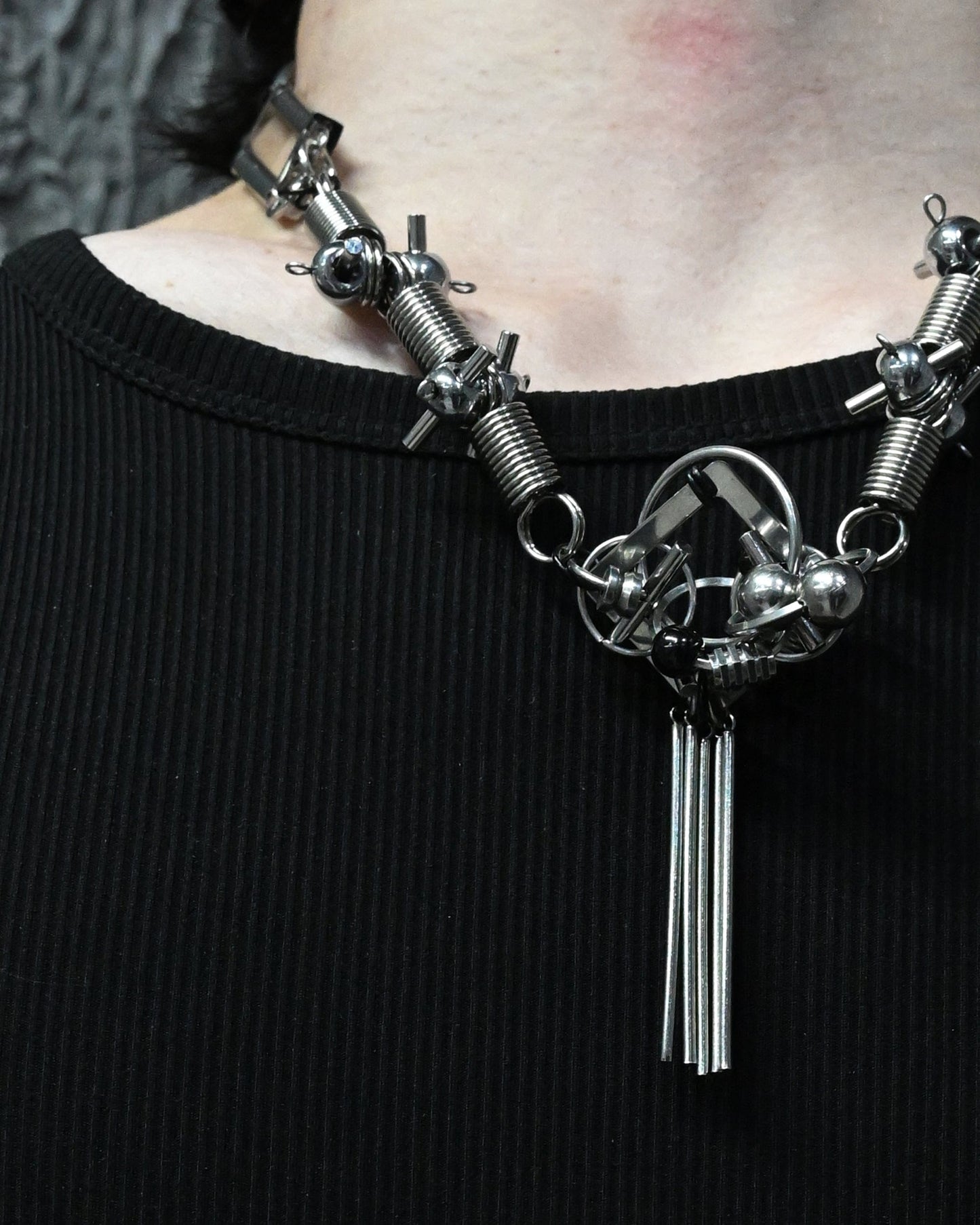 Adjustable Tassel Rivet Statement Necklace