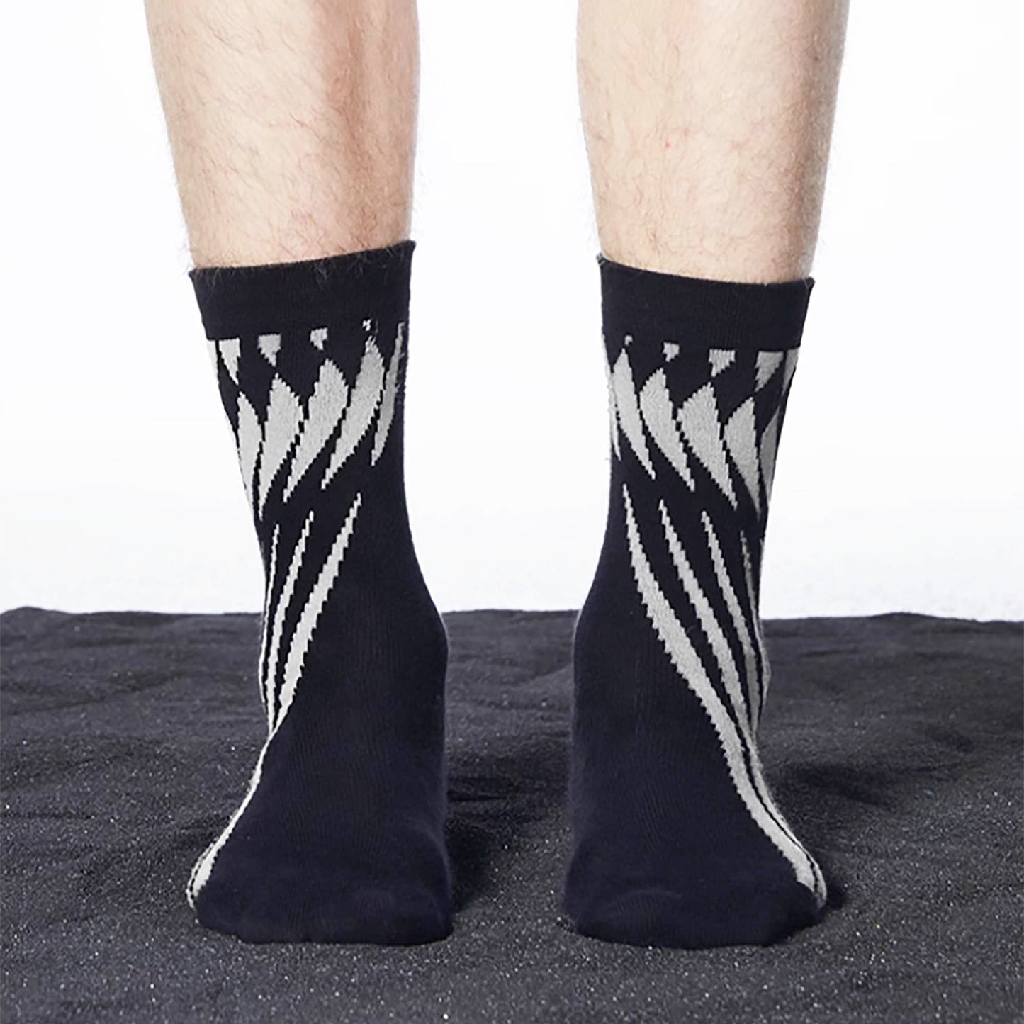 Chic Black Geometric Crew Socks
