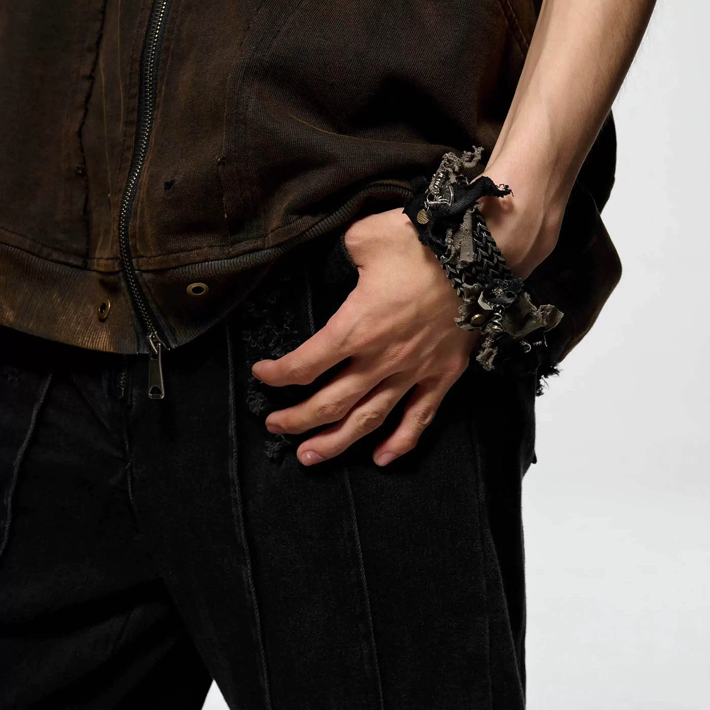 Chic Distressed Metal Fabric Bracelet