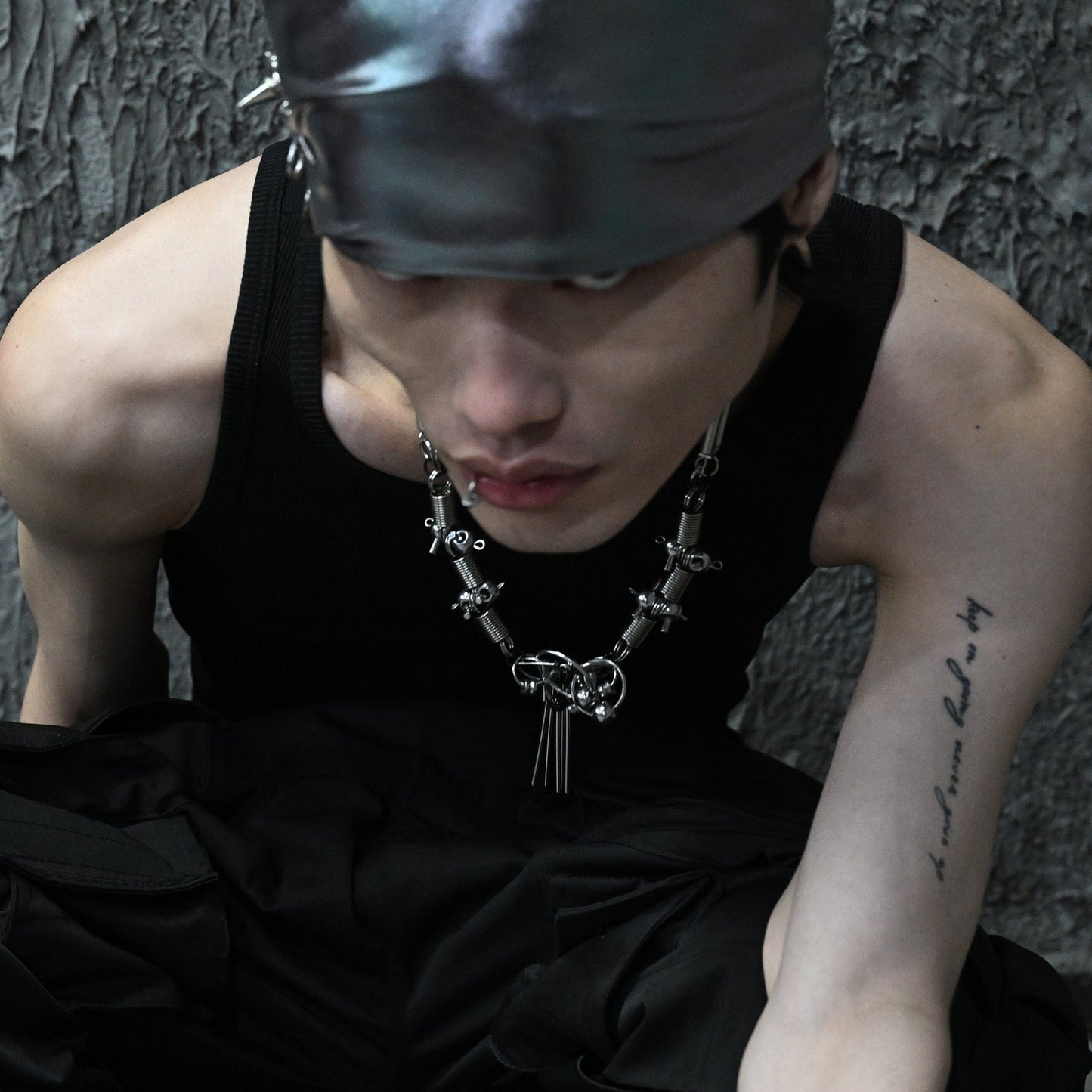 Adjustable Tassel Rivet Statement Necklace