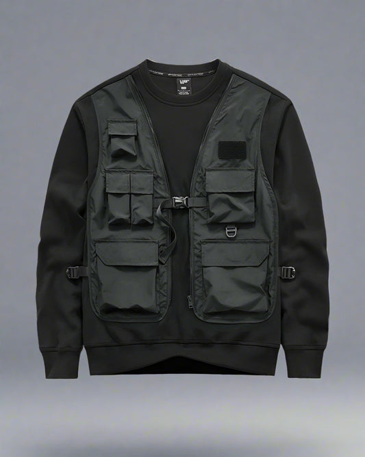 Functional Fake Two Vest Cargo Sweatshirt