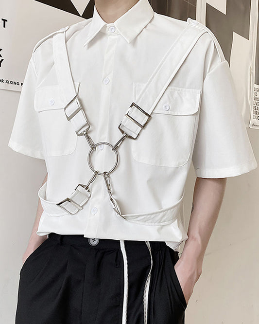 White Edgy Techwear Ribbon Shirt