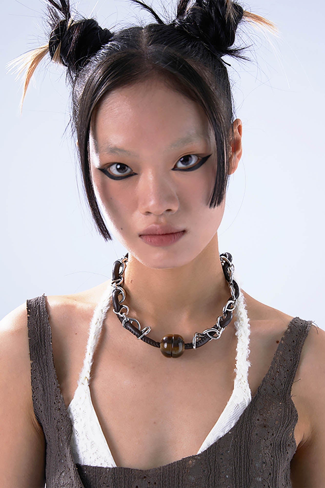 Chic Leather & Chain Bead Necklace