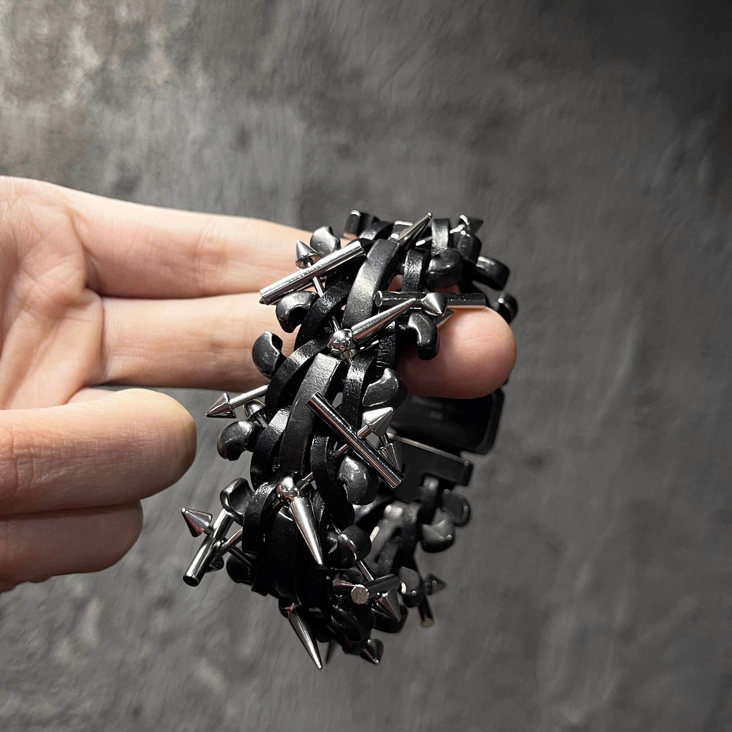 Bold Braided Spiked Leather Cuff