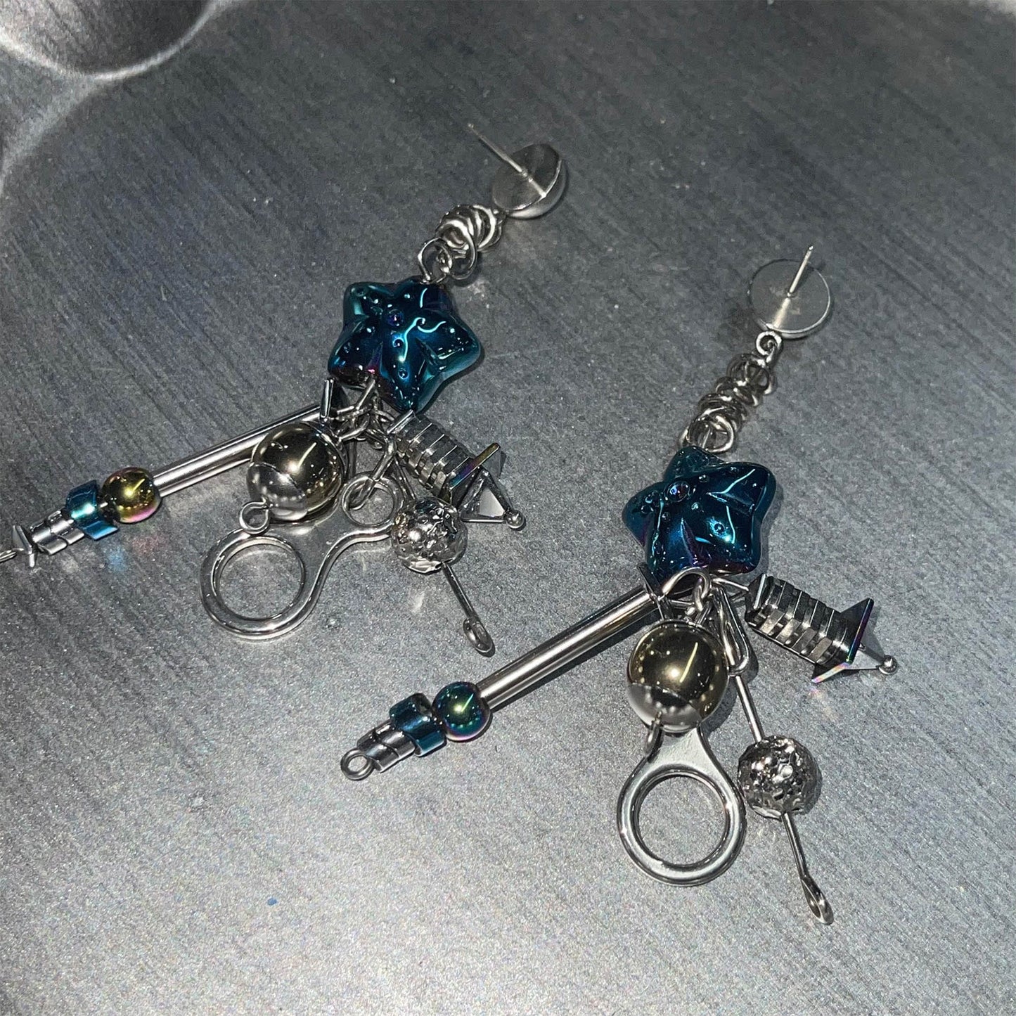 Cosmic Blue Industrial Drop Earrings