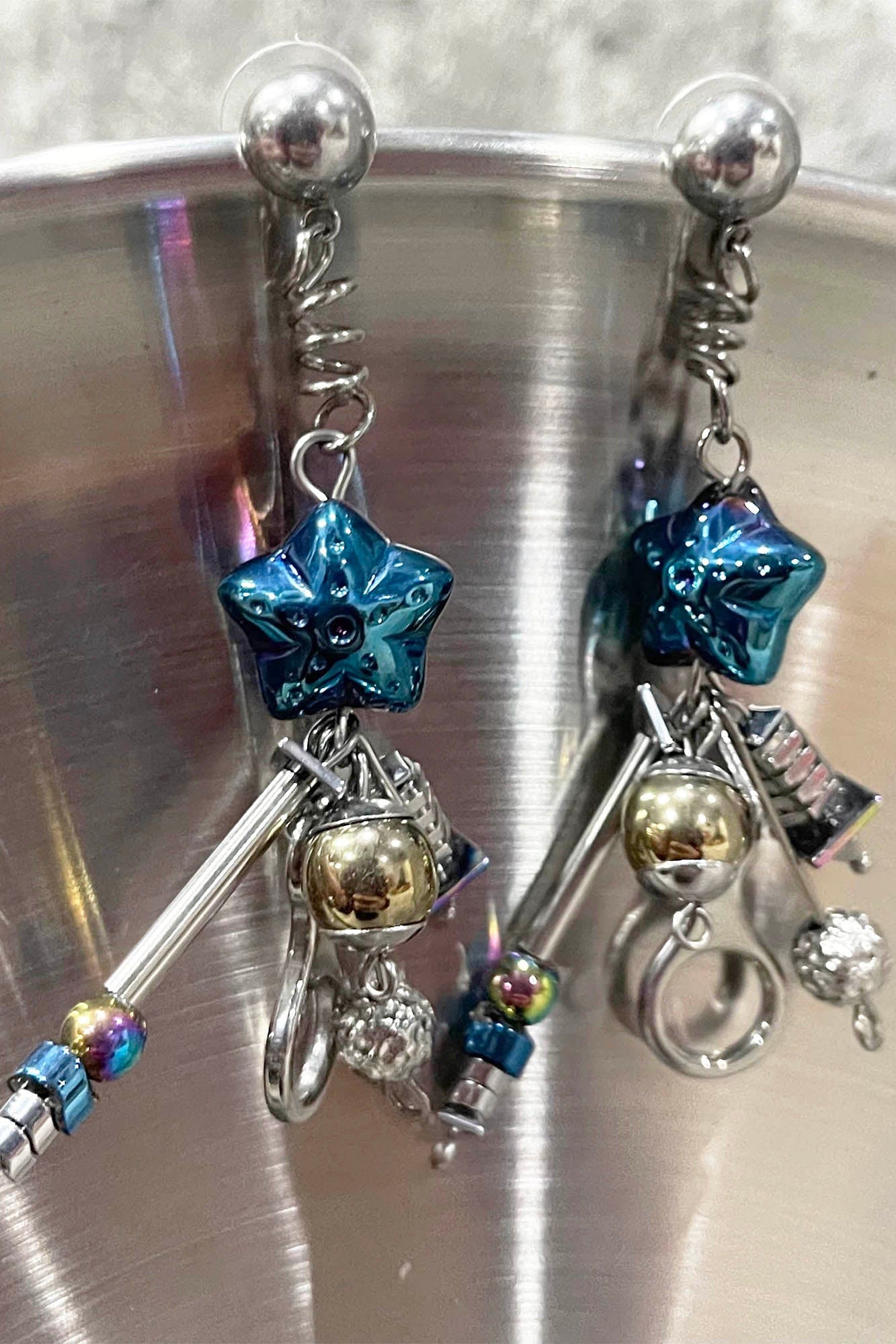 Cosmic Blue Industrial Drop Earrings