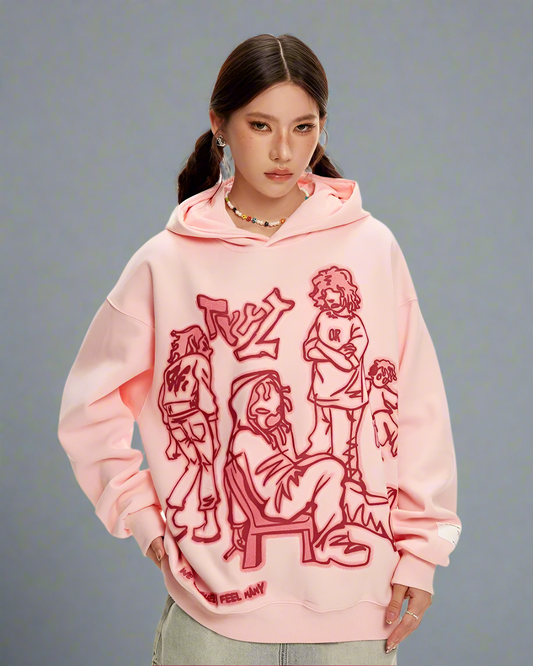 Sweat à capuche streetwear à motif dessin animé vibrant