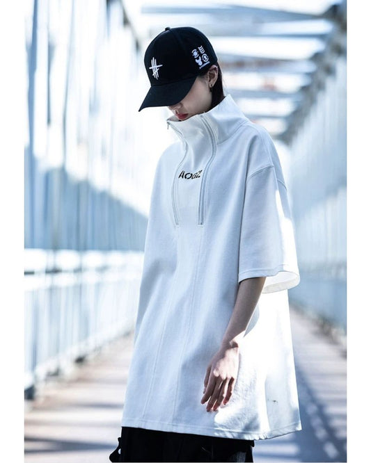 White Urban High Neck Tee