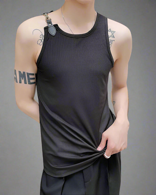 Futuristic Buckle Strap Tank Top