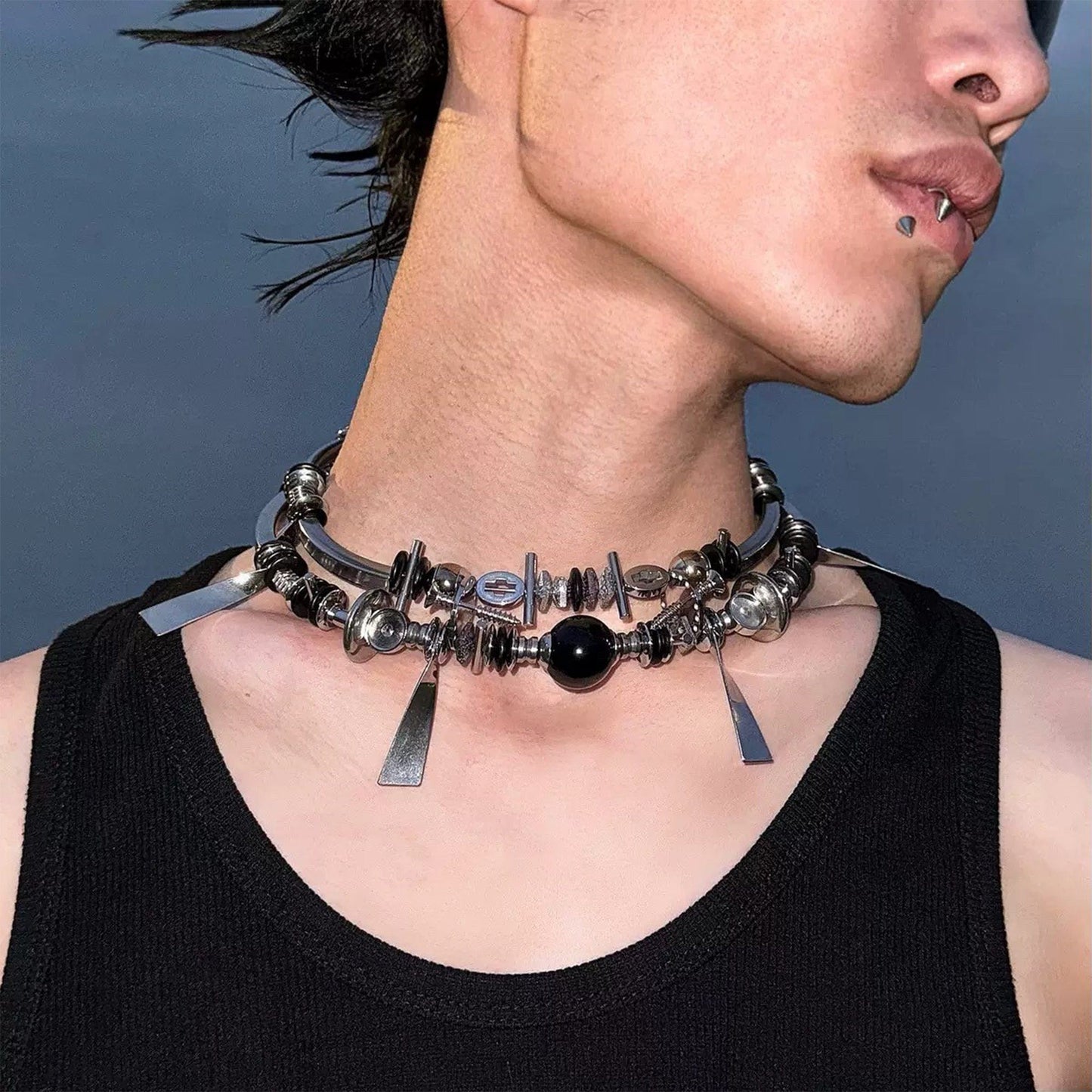 Adjustable Layered Beaded Chain - layered necklace - Adjustable Layered Beaded Chain for Bold Style - View 2