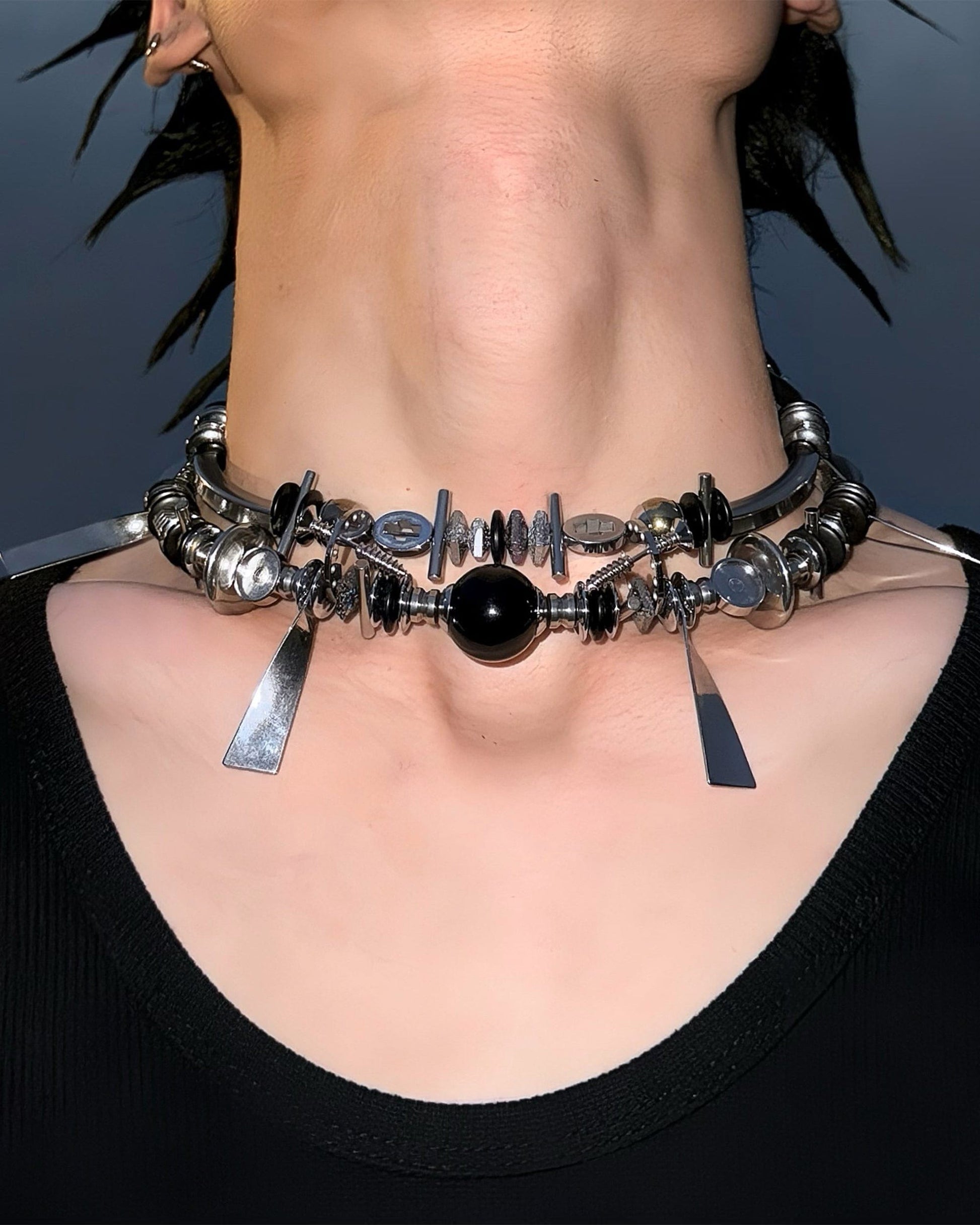 Adjustable Layered Beaded Chain -  metal rings - Adjustable Layered Beaded Chain for Bold Style - View 5