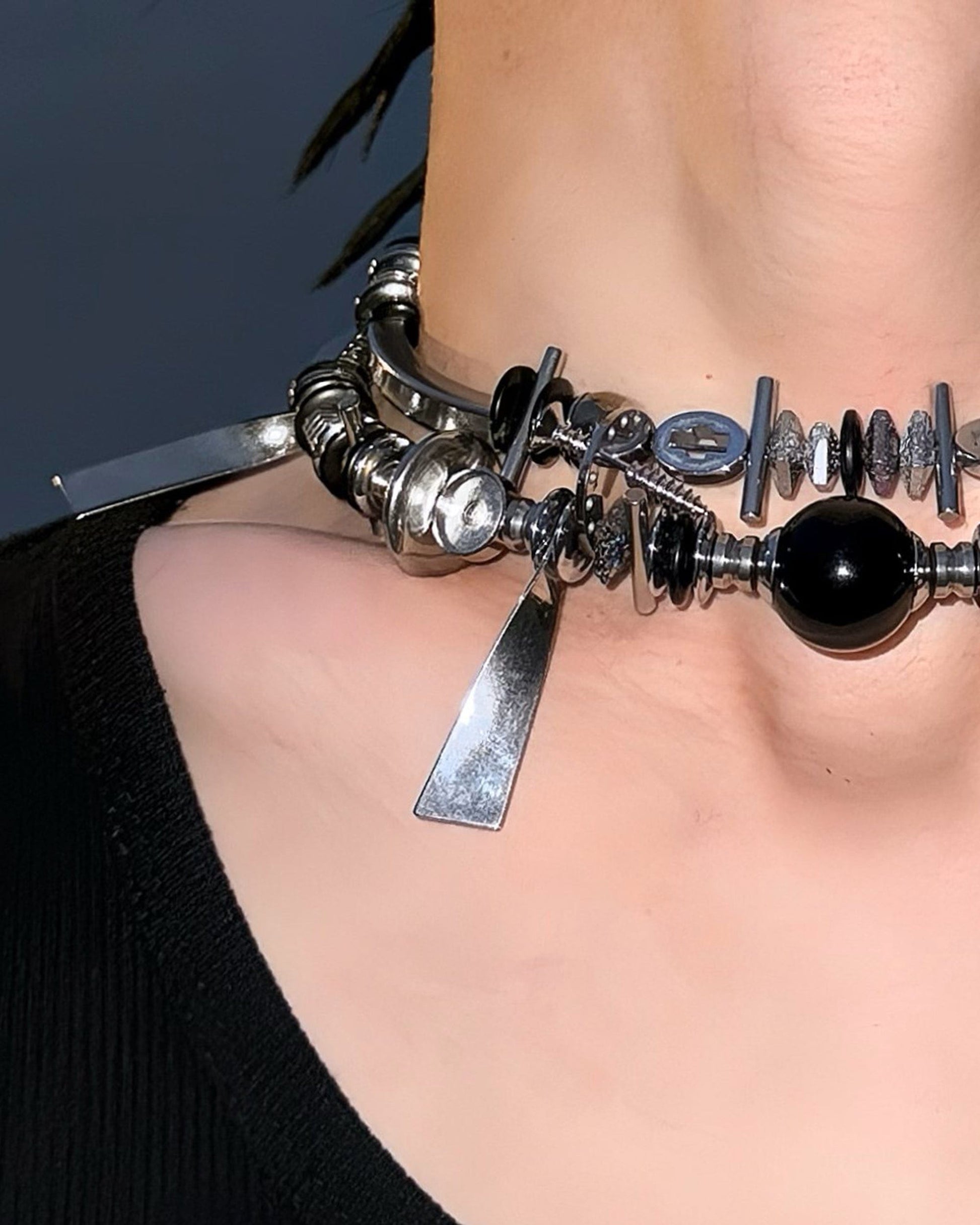 Adjustable Layered Beaded Chain -  stainless steel necklace - Adjustable Layered Beaded Chain for Bold Style - View 6