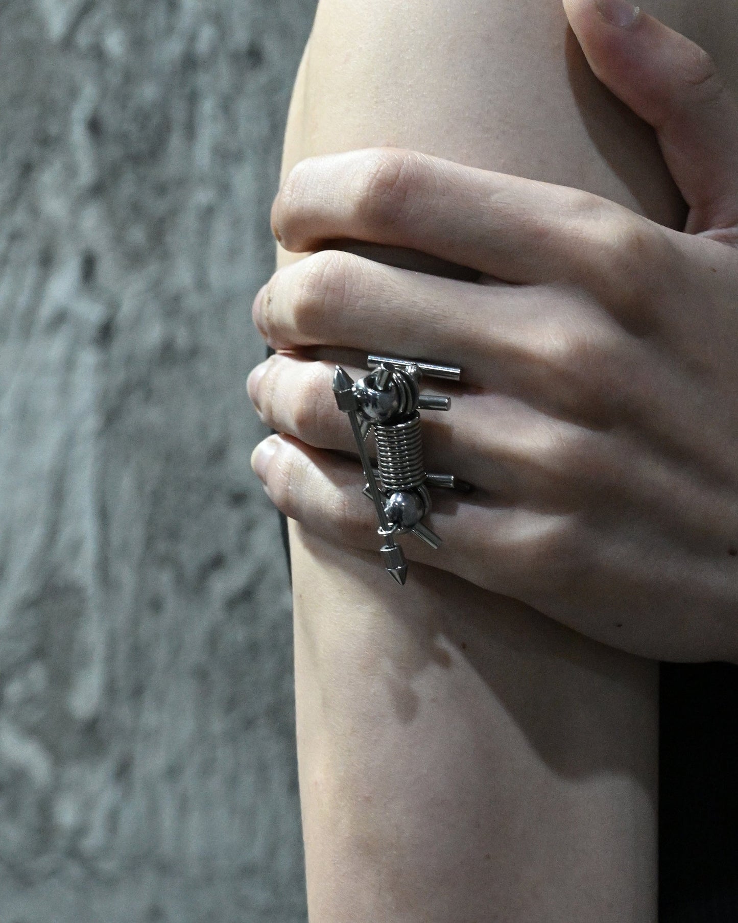 Ring - Adjustable Rivet Statement Ring - Silver by Imaphotic