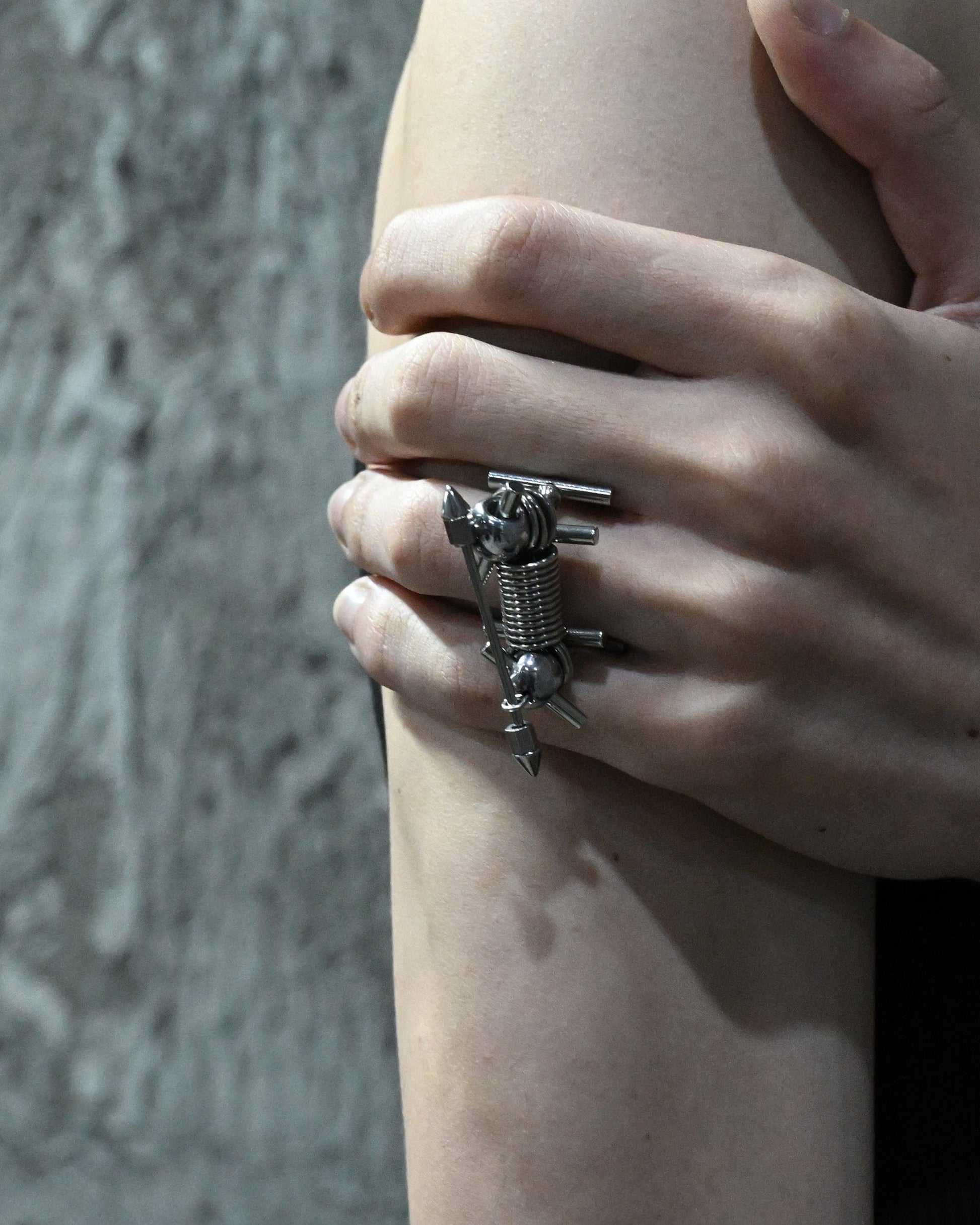 Ring - Adjustable Rivet Statement Ring - Silver by Imaphotic