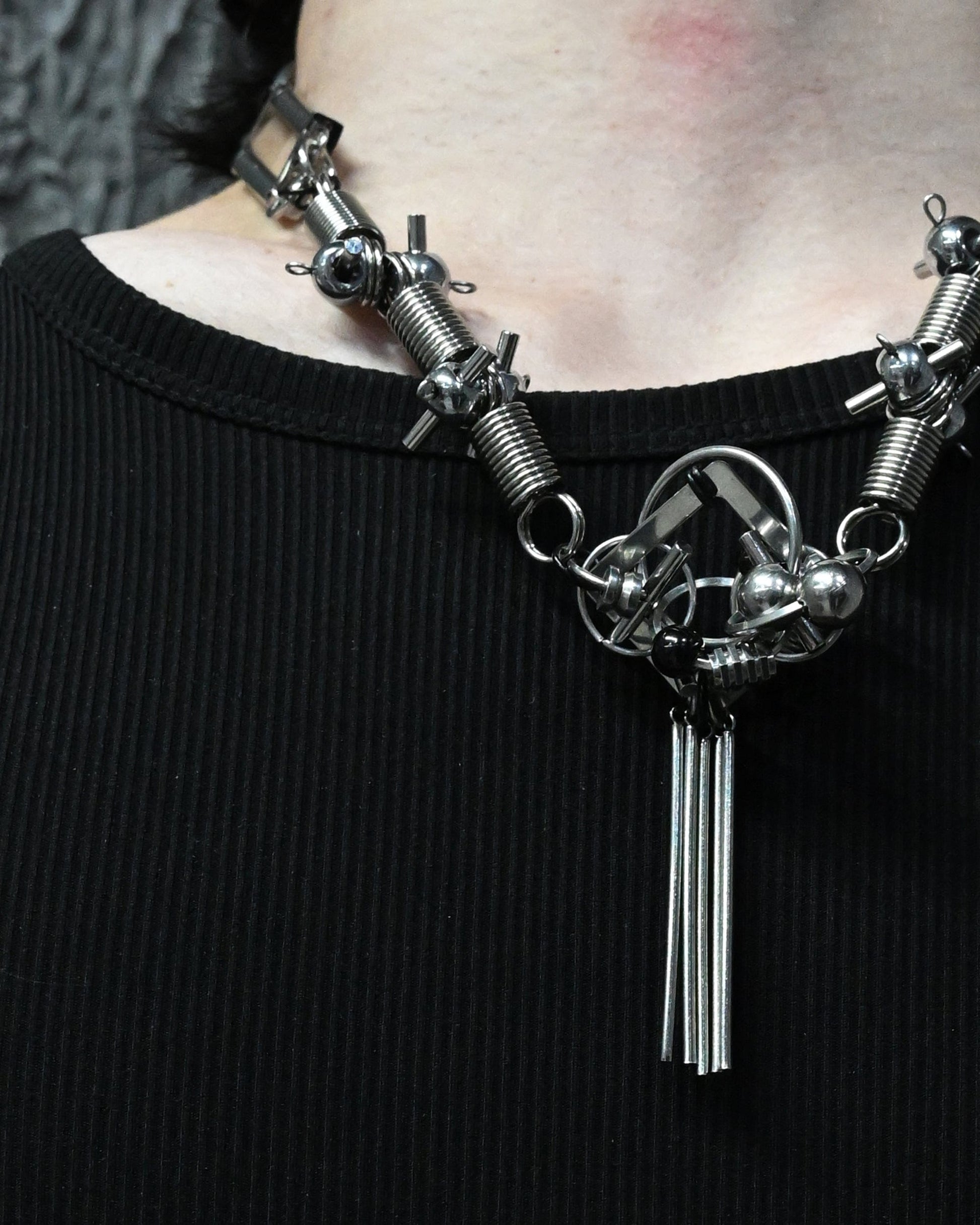 Adjustable Tassel Rivet Statement Necklace -  oversized jewelry - Stylish Adjustable Tassel Rivet Statement Necklace - View 10