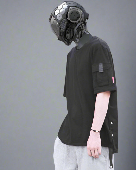 Adventure-Ready Pocket Tech Tee - techwear - Pocket Tech Tee with Bold Cyberpunk Design - Main view