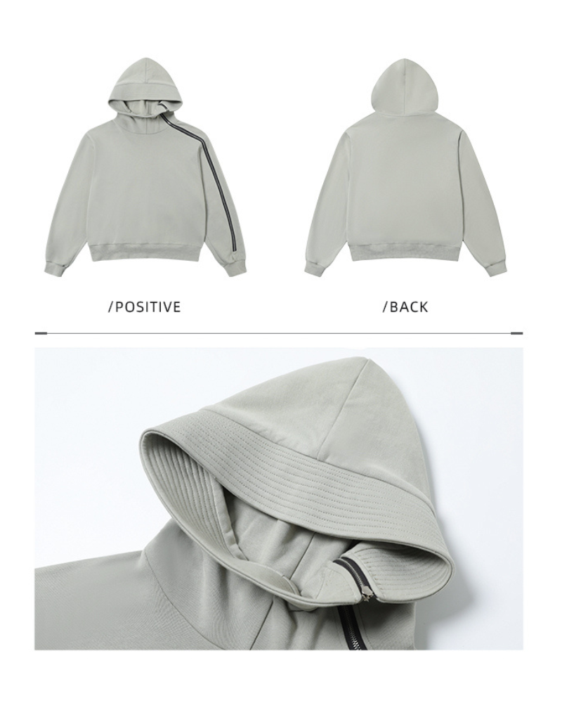 Asymmetrical Zip-Up Streetwear Hoodie -  comfortable streetwear - Asymmetrical Zip-Up Hoodie for Unique Street Style - View 12