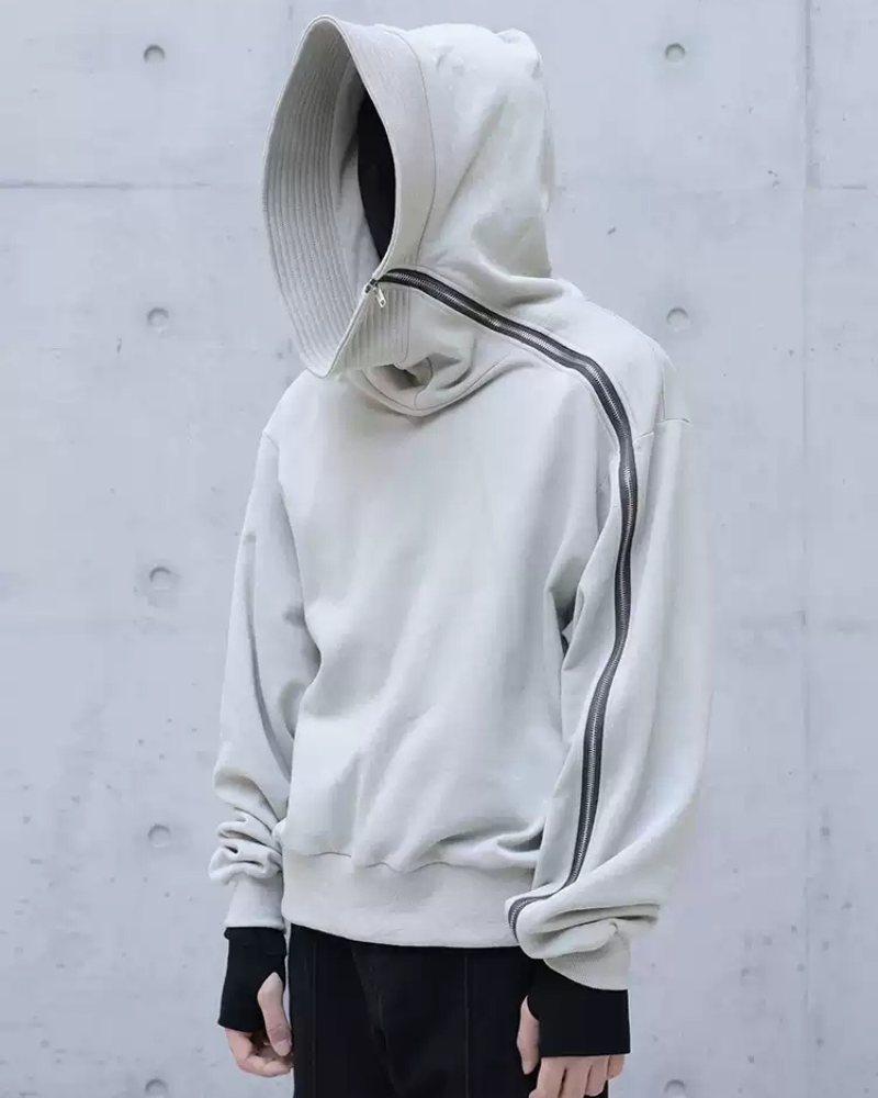 Asymmetrical Zip-Up Streetwear Hoodie - high-neck hoodie - Asymmetrical Zip-Up Hoodie for Unique Street Style - Main view