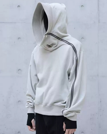 Asymmetrical Zip-Up Streetwear Hoodie - high-neck hoodie - Asymmetrical Zip-Up Hoodie for Unique Street Style - Main view