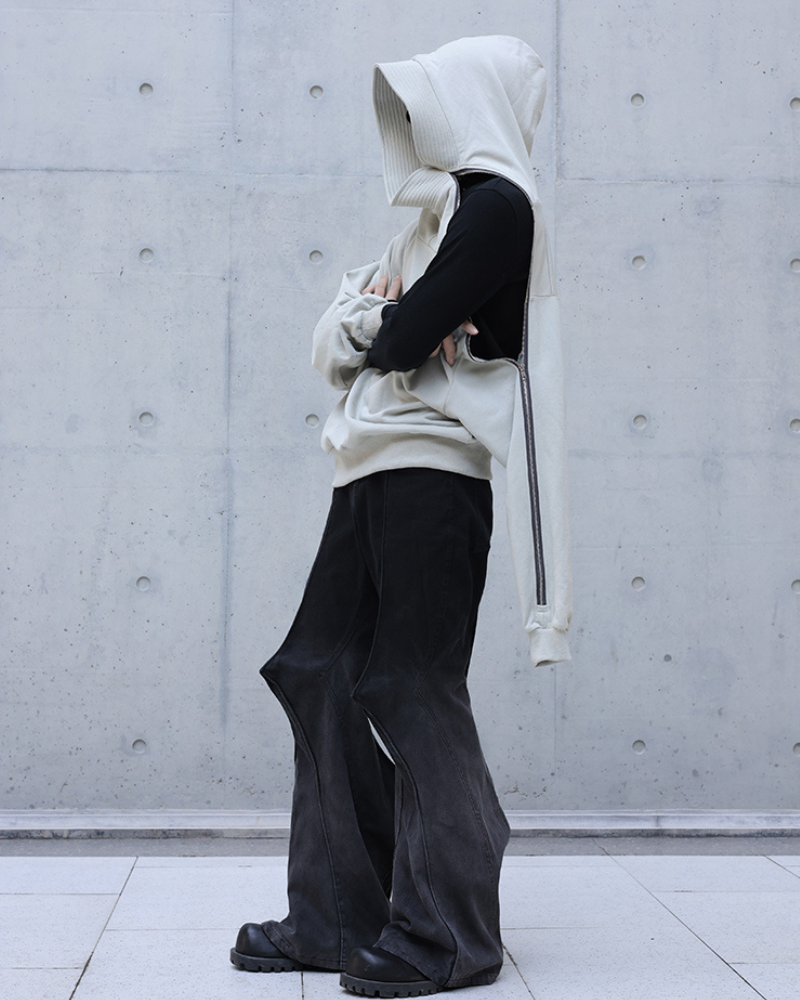Asymmetrical Zip-Up Streetwear Hoodie -  zip-up hoodie - Asymmetrical Zip-Up Hoodie for Unique Street Style - View 8