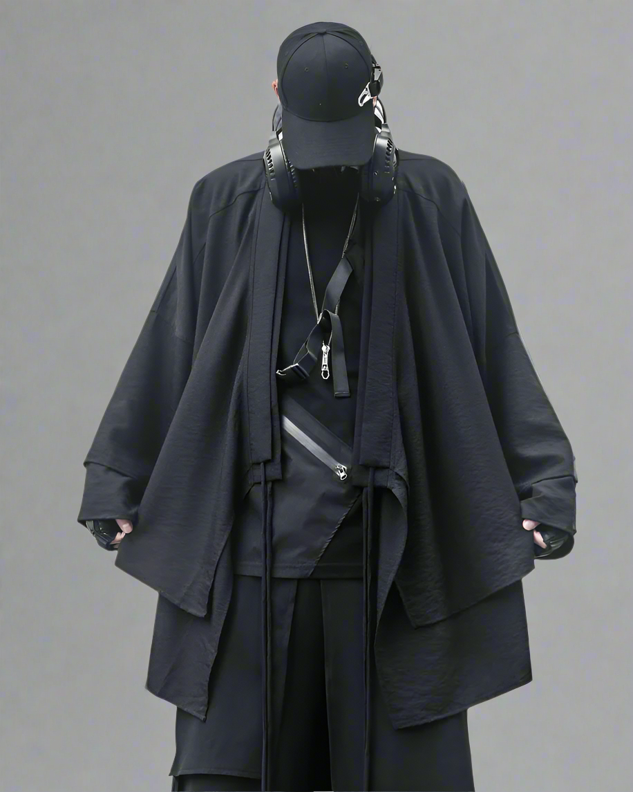 Authentic Style Samurai Coat - ninja-inspired coat - Ninja-Inspired Long Black Samurai Coat for Everyday Wear - Main view