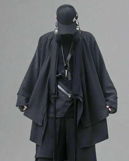 Authentic Style Samurai Coat - ninja-inspired coat - Ninja-Inspired Long Black Samurai Coat for Everyday Wear - Main view