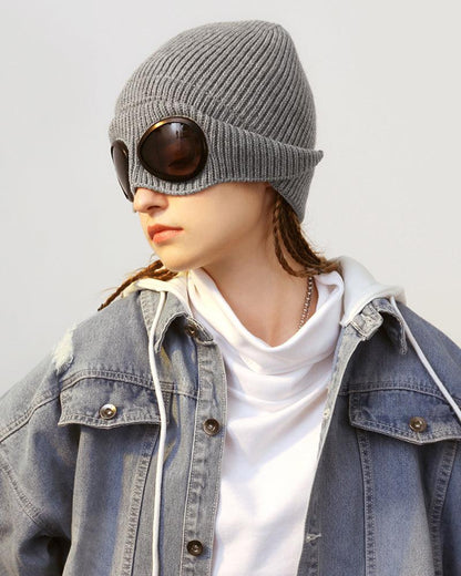 Aviator Hat Beanie with Goggles -  techwear - Aviator Hat Beanie with Goggles for Urban Style - View 5