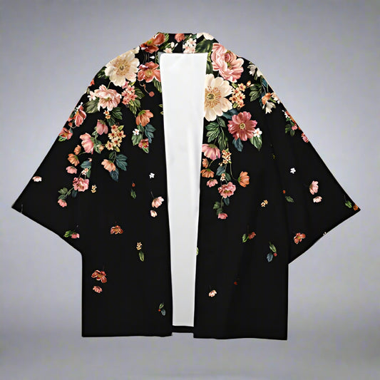 Elegant Black Floral Kimono