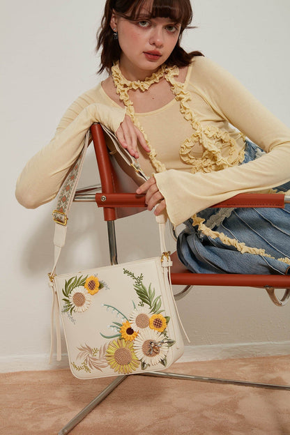 Bohemian Sunflower Embroidered Crossbody -  adjustable shoulder strap - Bohemian Sunflower Embroidered Crossbody Bag - View 10
