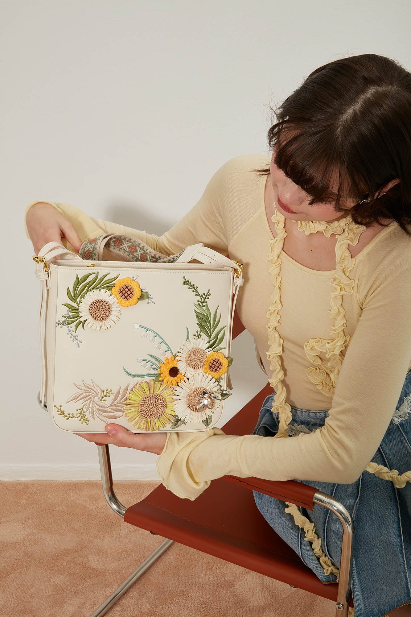 Bohemian Sunflower Embroidered Crossbody -  convertible bag - Bohemian Sunflower Embroidered Crossbody Bag - View 11