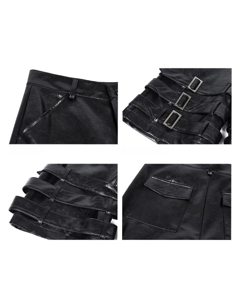 Bold Buckled Leather Tech Shorts -  urban look - Bold Buckled Leather Tech Shorts for Urban Style - View 6