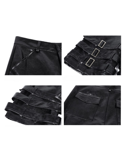 Bold Buckled Leather Tech Shorts -  urban look - Bold Buckled Leather Tech Shorts for Urban Style - View 6